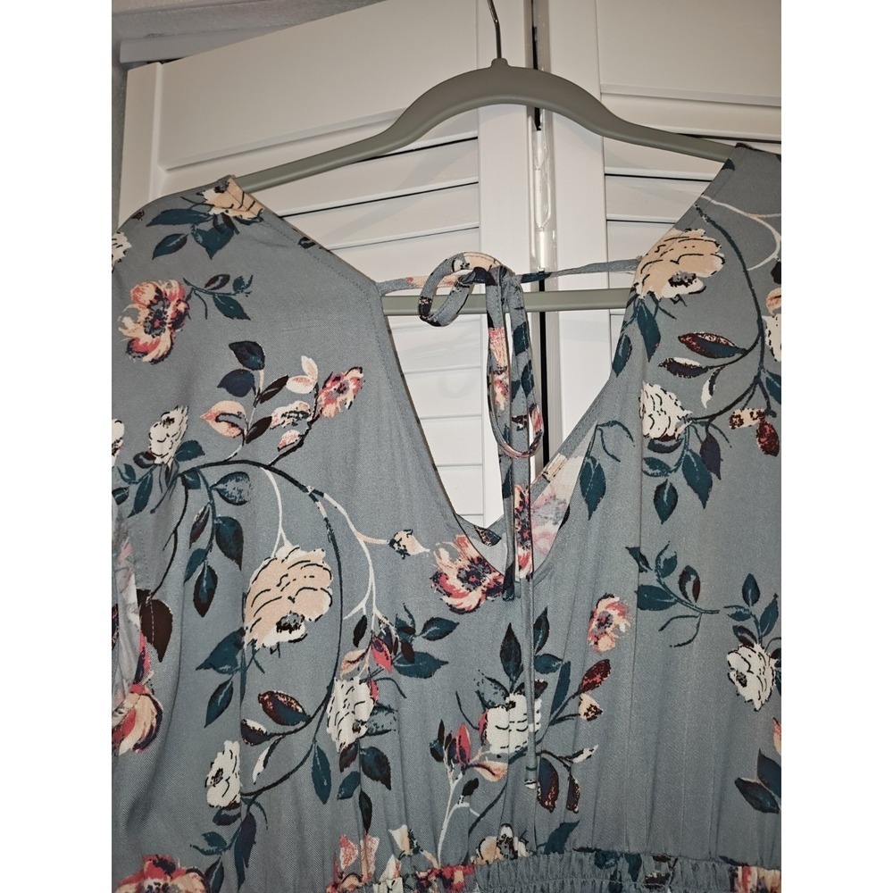 Maurices Womens M Blue Floral Midi Dress Smocked Waist Keyhole Back - Picture 5 of 12